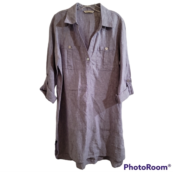 Soft Surroundings Linen Tunic Shirt Dress Medium Blue-Purple - Picture 2 of 6